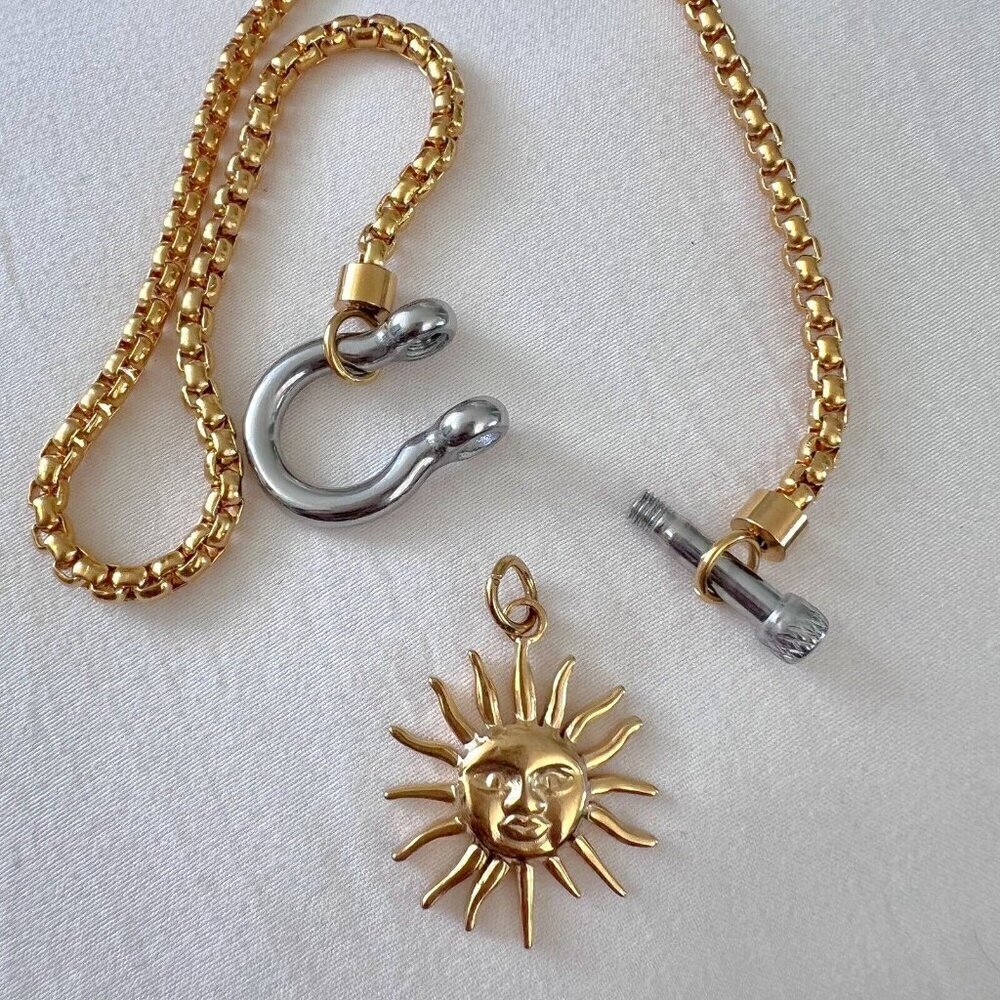18K Gold Plated Carabiner Screw Lock Necklace Stainless Steel Womens Jewelry - Picture 7 of 14